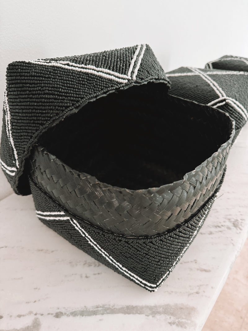 Zara beaded box set of 3 - black with small white stripes
