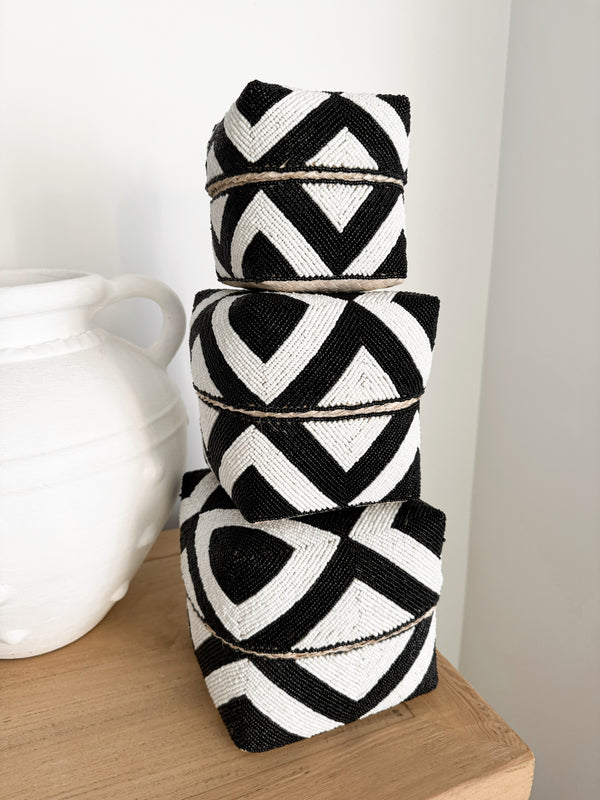 Zara beaded boho box set of 3 - Black/white